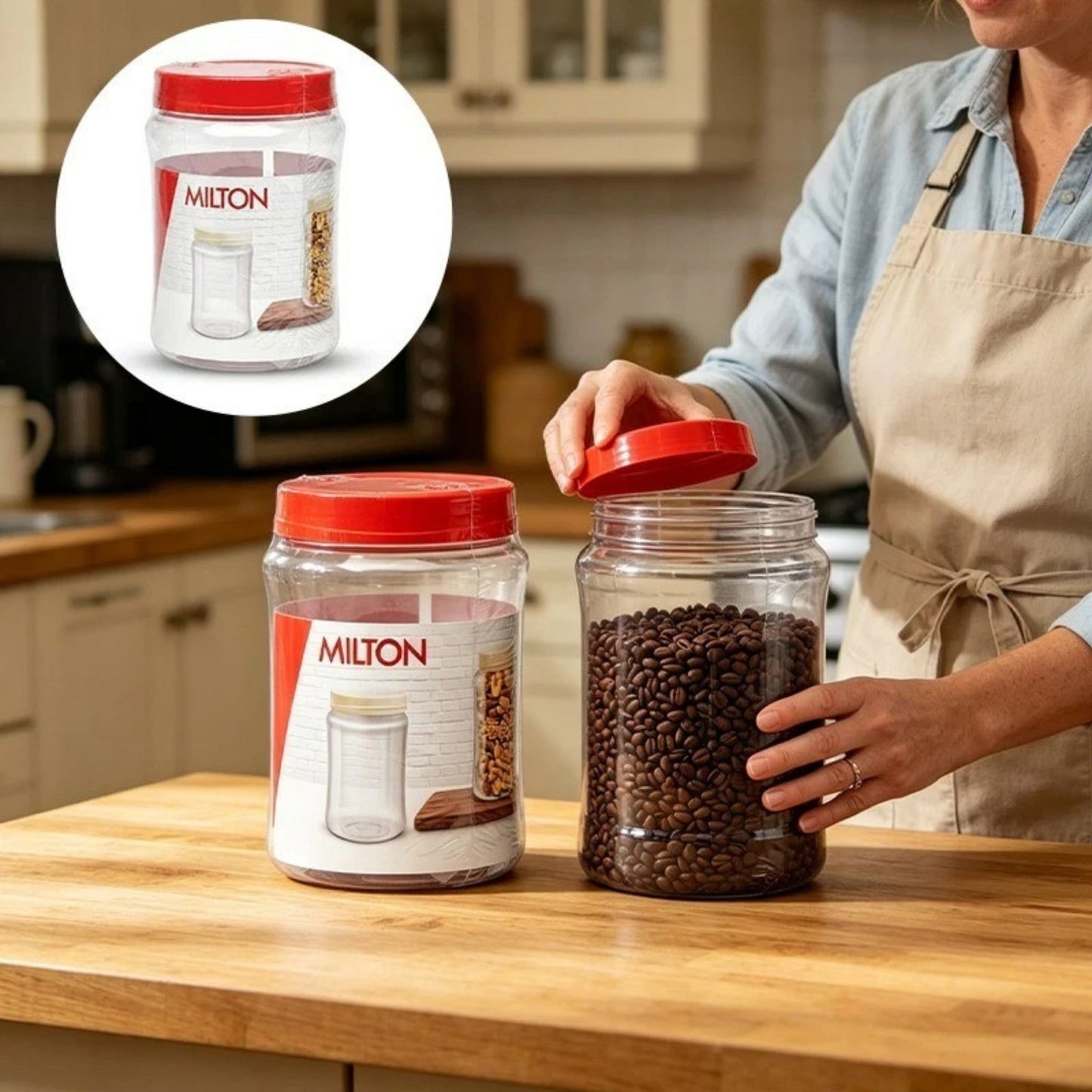 Round Plastic Food Storage Jars Lids Kitchen Airtight Reusable 4 Sizes