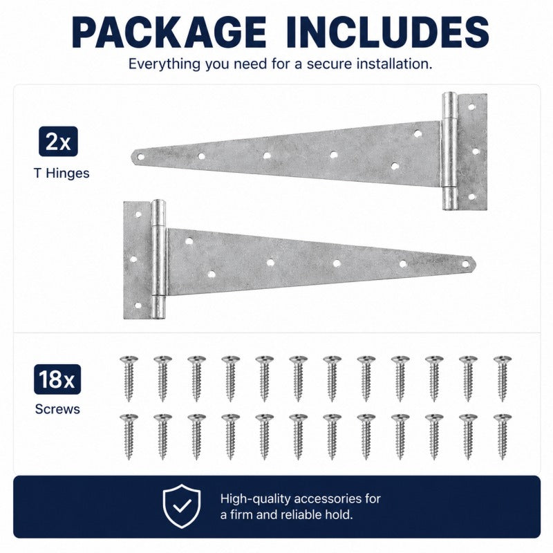 Heavy Duty T Hinges 18" (Pair) – for Gates, Sheds, Fences & Doors, Screws Included
