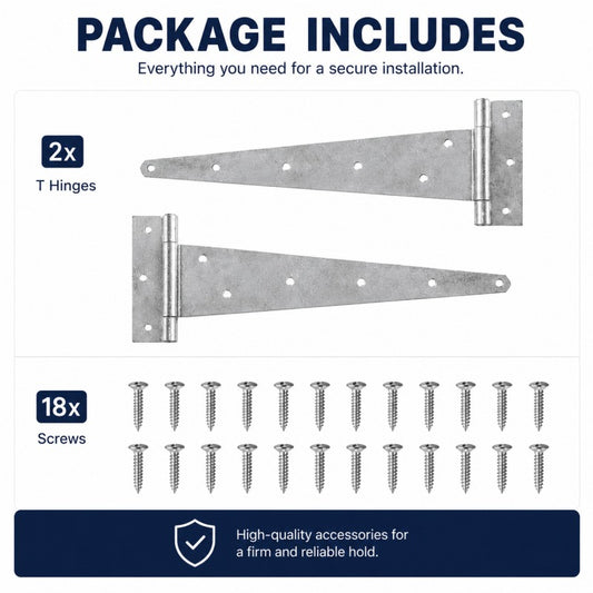 Heavy Duty T Hinges 18" (Pair) – for Gates, Sheds, Fences & Doors, Screws Included