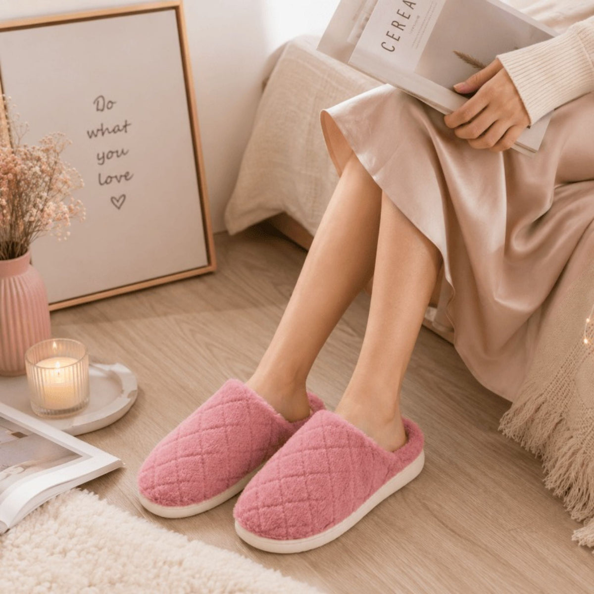 Women's Fluffy Slippers Warm Cosy Soft Indoor Slip-On House Shoes UK 3–7