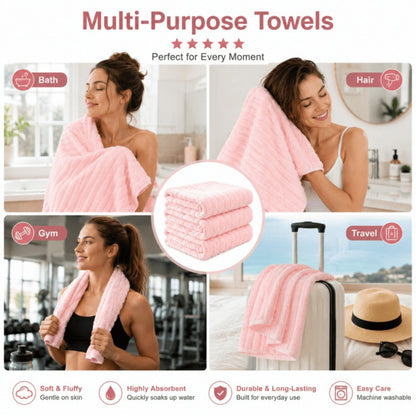 4PCS Fleece Bath Towels 70 x 135cm Soft Absorbent Quick Dry Pink or White