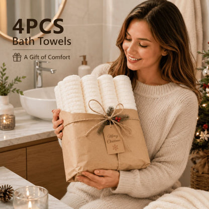 4PCS Fleece Bath Towels 70 x 135cm Soft Absorbent Quick Dry Pink or White