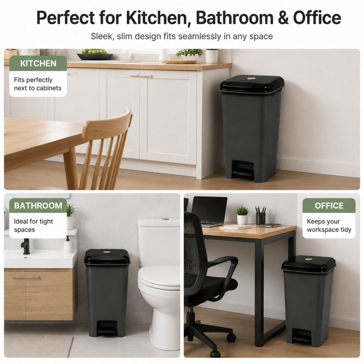 Slim Pedal Bin 40L 20L Kitchen Bathroom Office Waste Rubbish Bin with Lid