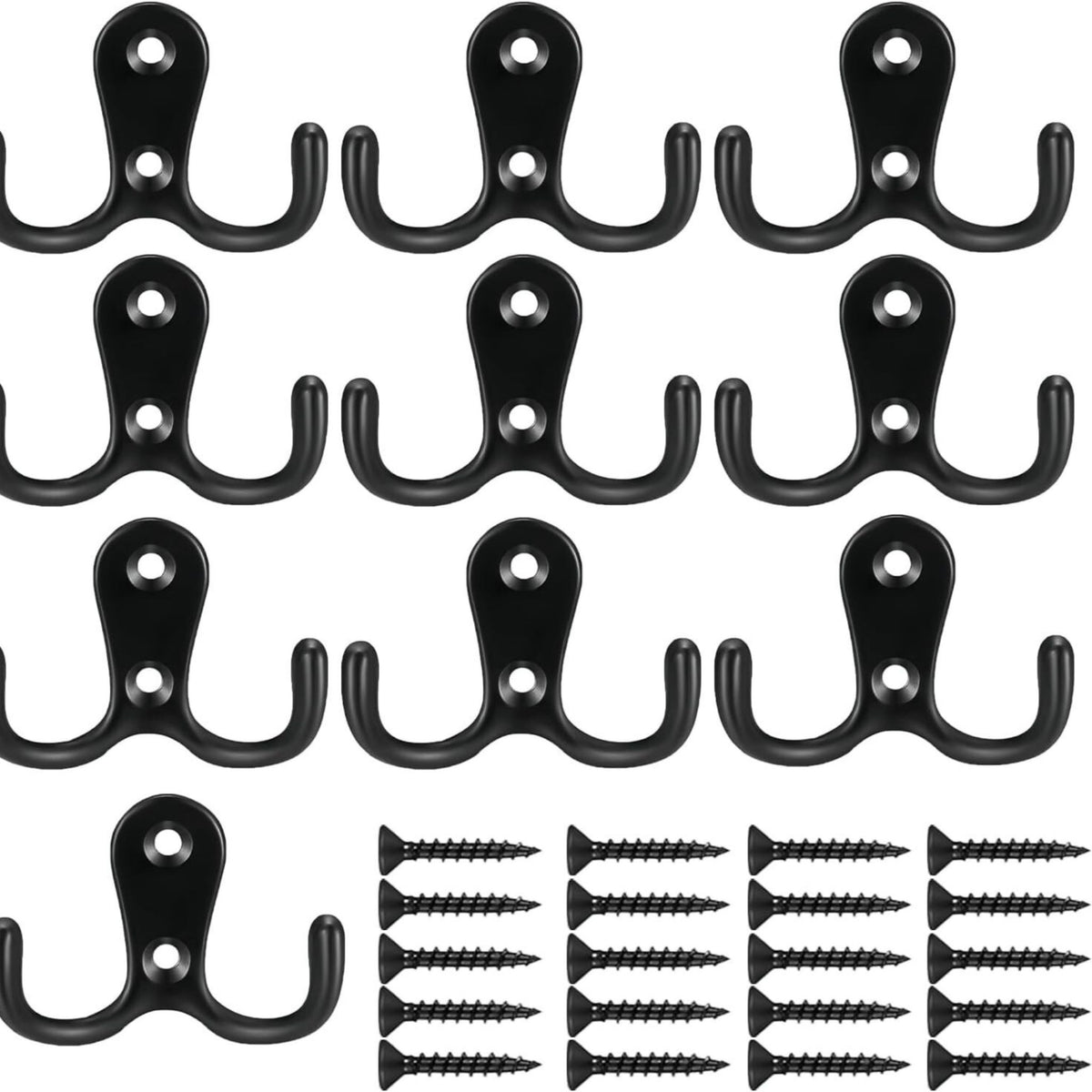 10 Pack Black Matte Double Coat Hooks Wall Door Zinc Alloy Robe Hanger