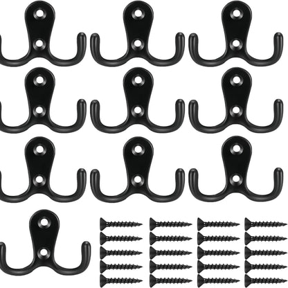 10 Pack Black Matte Double Coat Hooks Wall Door Zinc Alloy Robe Hanger