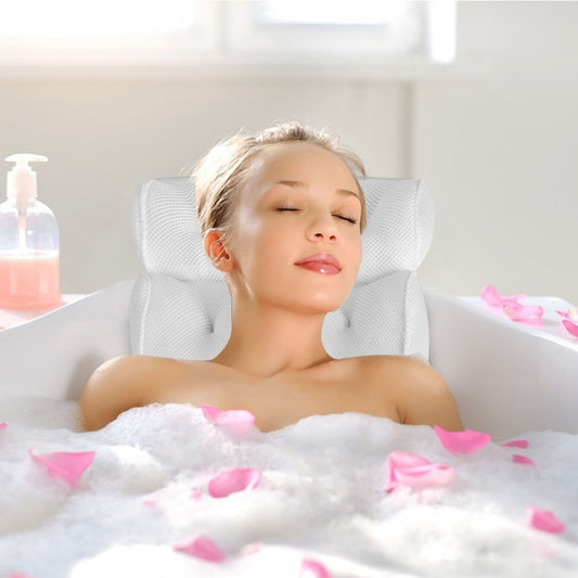 Bath Pillow Non Slip Bathtub Headrest Cushion 6 Suction Cups Neck Support Spa
