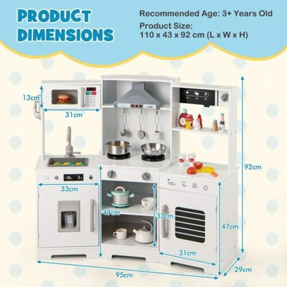 Wooden Play Kitchen for Kids Realistic Sounds Lights Utensils Included
