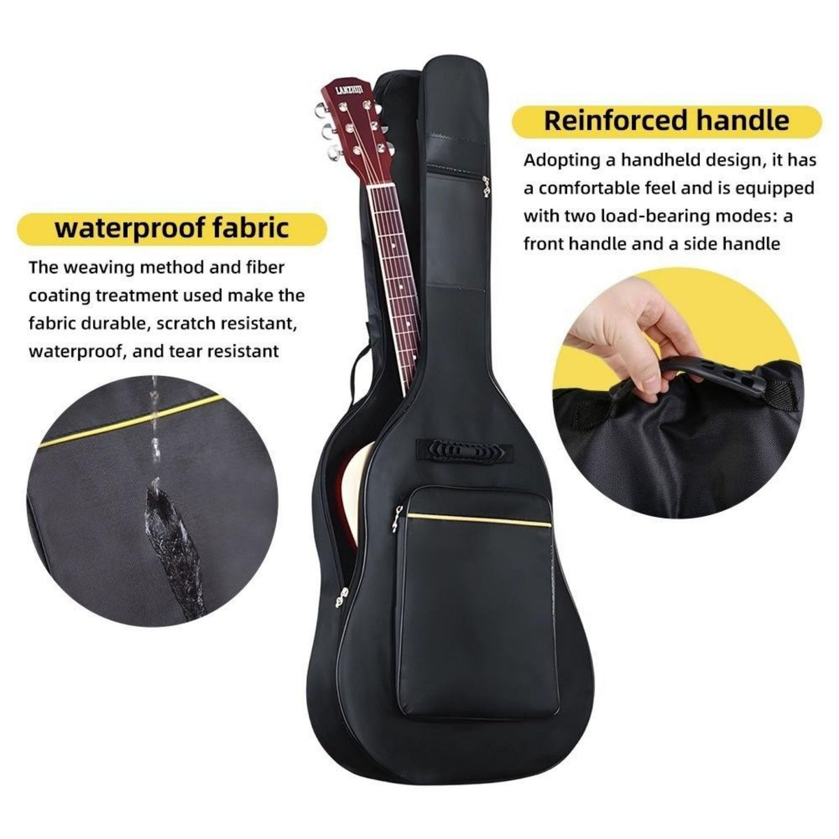Waterproof Guitar Gig Bag Case 106cm Oxford Backpack Black Pocket Zips
