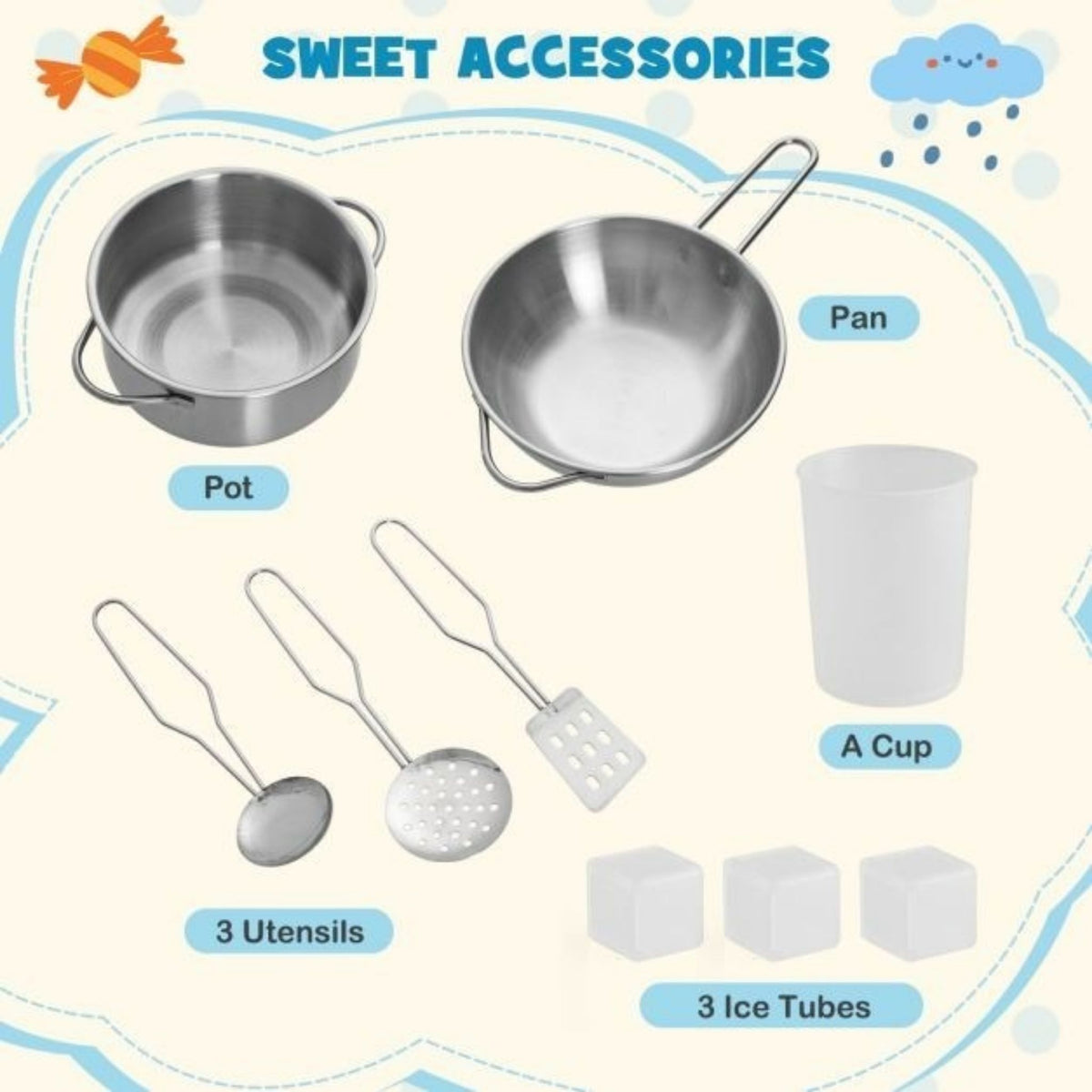 Wooden Play Kitchen for Kids Realistic Sounds Lights Utensils Included