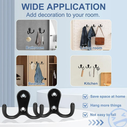 10 Pack Black Matte Double Coat Hooks Wall Door Zinc Alloy Robe Hanger