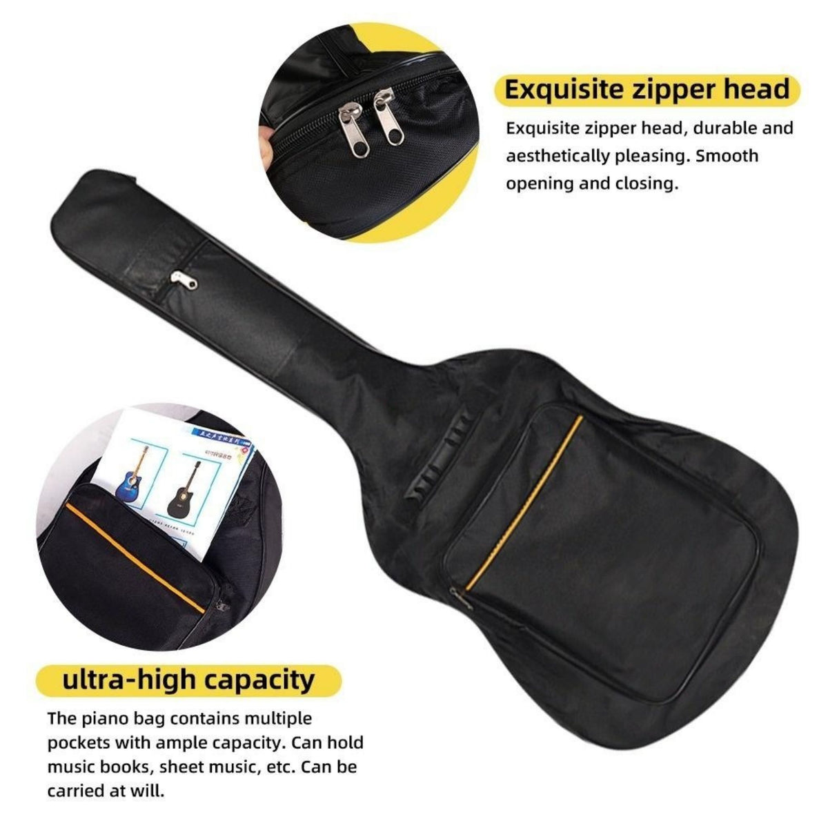 Waterproof Guitar Gig Bag Case 106cm Oxford Backpack Black Pocket Zips