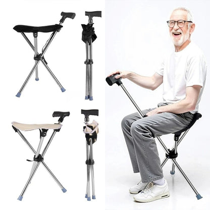 Walking Stick Seat Folding Adjustable Aluminium Cane Chair Stool for Support