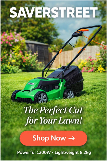 Electric Lawnmower 1200W 32cm Cutting Width 30L Grass Box 3 Height Settings