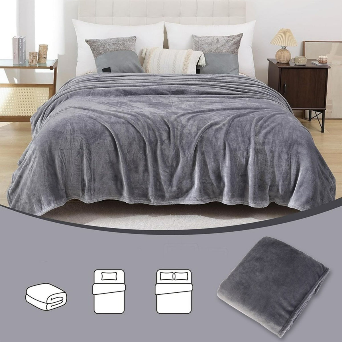 Large Fleece Throw Blanket Soft Warm Lightweight Sofa Bed 3 Colours
