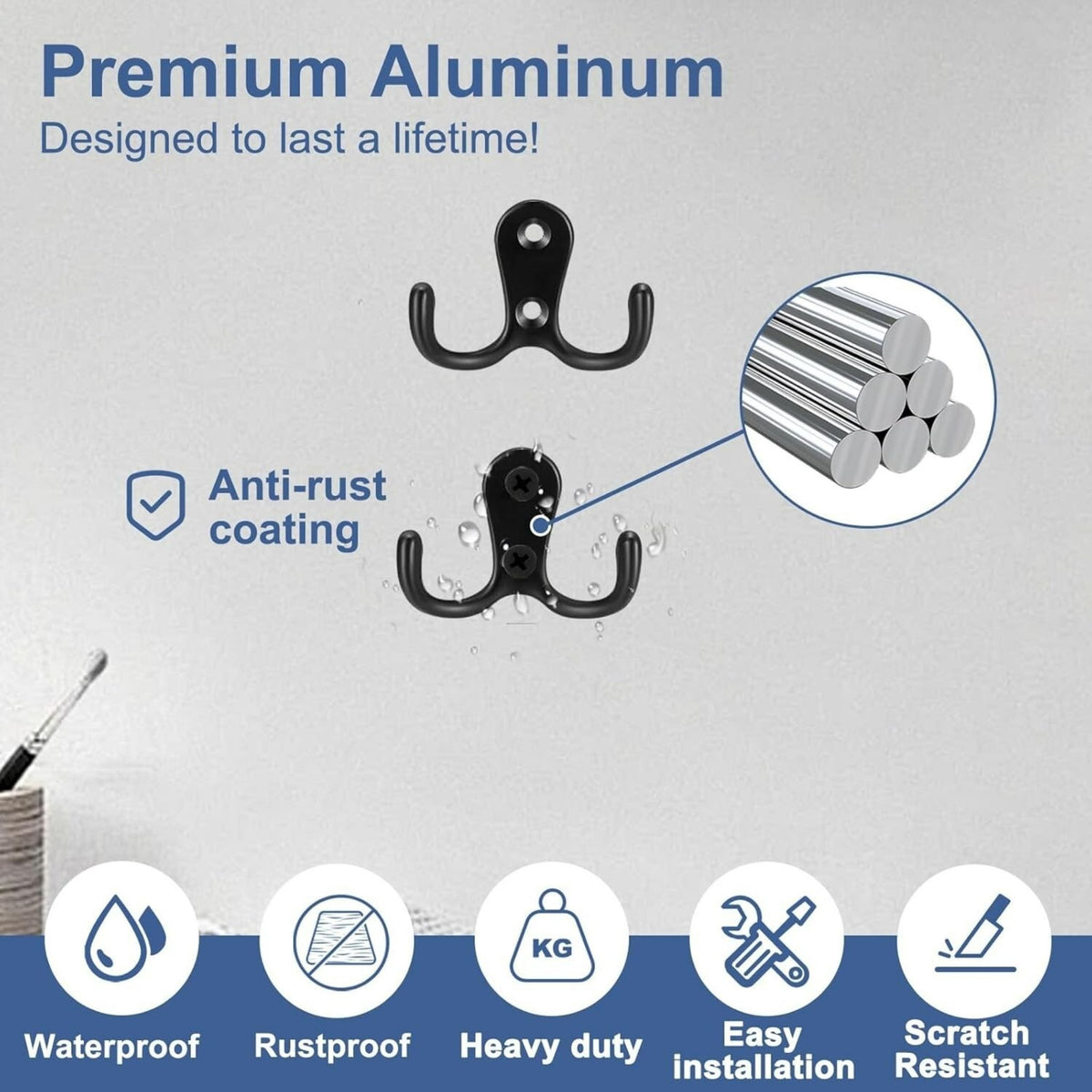 10 Pack Black Matte Double Coat Hooks Wall Door Zinc Alloy Robe Hanger