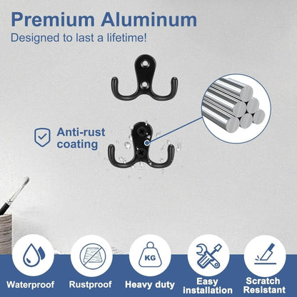 10 Pack Black Matte Double Coat Hooks Wall Door Zinc Alloy Robe Hanger