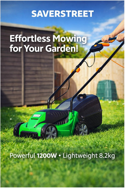 Electric Lawnmower 1200W 32cm Cutting Width 30L Grass Box 3 Height Settings