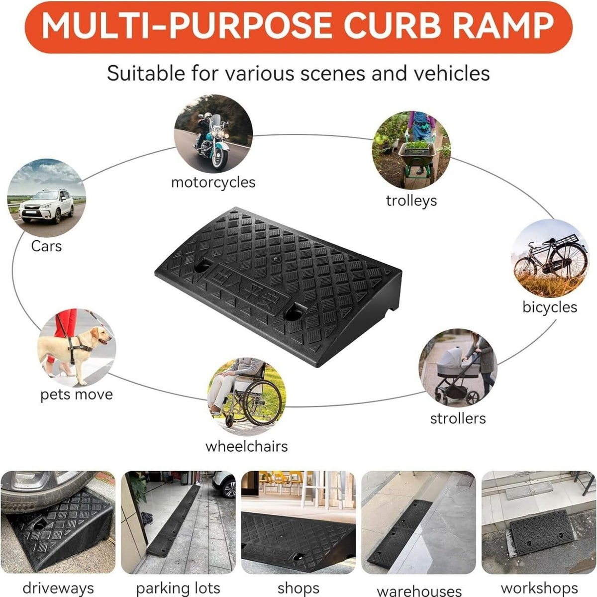 2x Kerb Ramps Polypropylene Vehicle Access Slope Driveway Wheelchair 2500kg