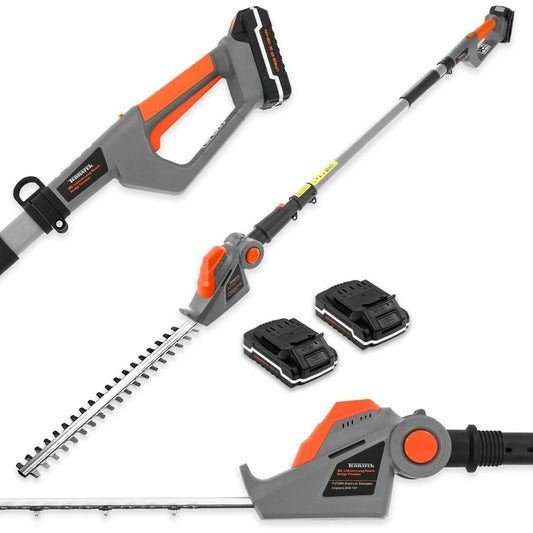 20V Cordless Pole Hedge Trimmer – 2.4M Long Reach, 45cm Blade, 2 Batteries