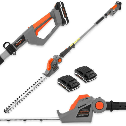 20V Cordless Pole Hedge Trimmer – 2.4M Long Reach, 45cm Blade, 2 Batteries
