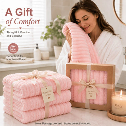 4PCS Fleece Bath Towels 70 x 135cm Soft Absorbent Quick Dry Pink or White