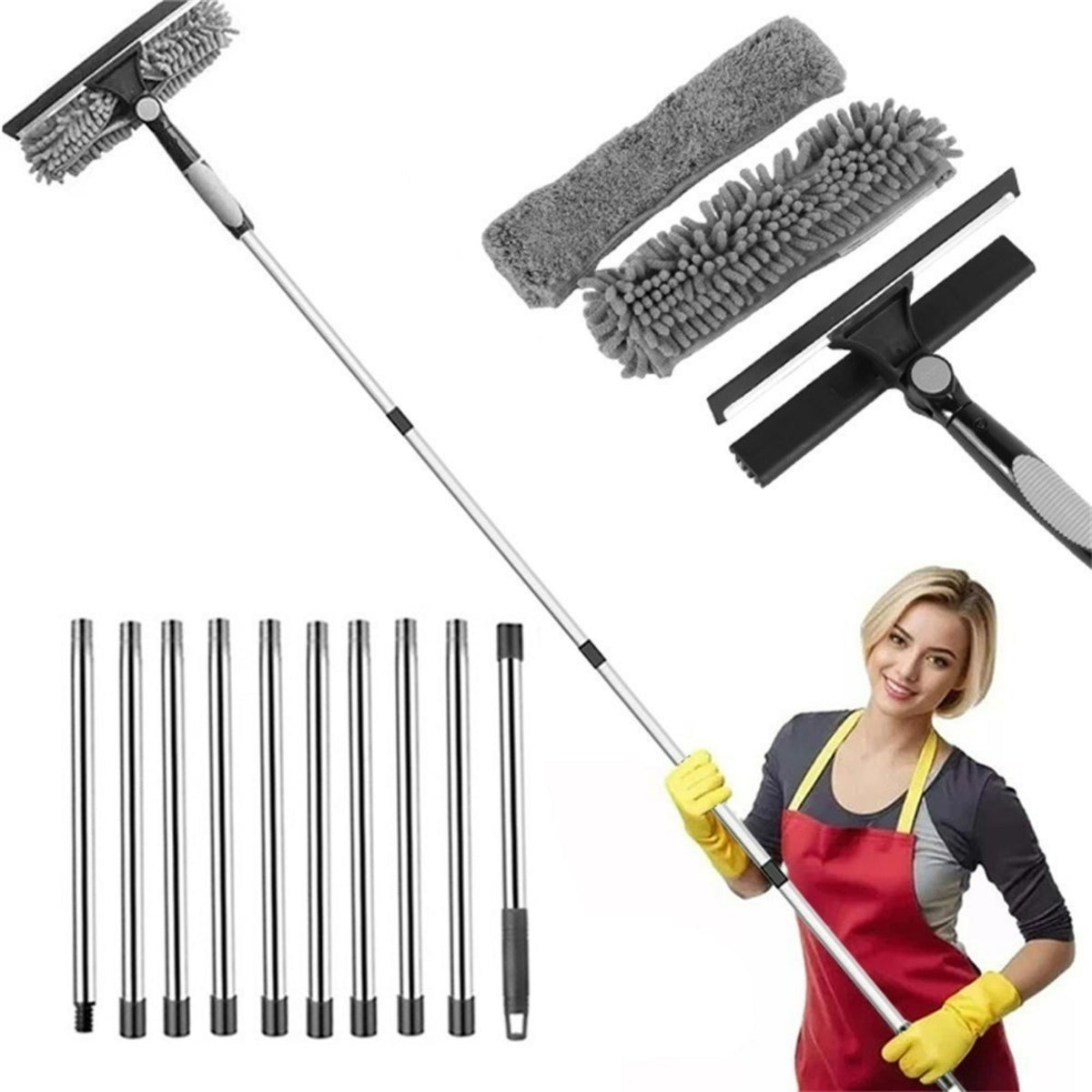 Telescopic Window Cleaning Kit 4.5m Pole Squeegee Microfibre No Ladder 20ft