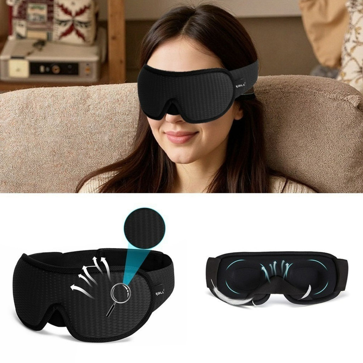Sleep Eye Mask 3D Contoured Light Blocker Soft Padded Breathable Night