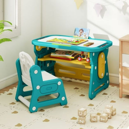 Children Study Desk Chair Set Tiltable Whiteboard Book Stand Kids Learning Table