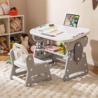 Children Study Desk Chair Set Tiltable Whiteboard Book Stand Kids Learning Table