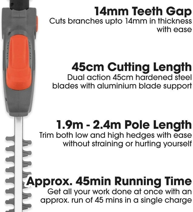 18V Cordless Pole Hedge Trimmer – 2.4M Long Reach, 1 Battery Included