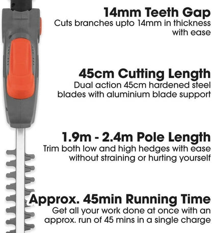 18V Cordless Pole Hedge Trimmer – 2.4M Long Reach, 1 Battery Included