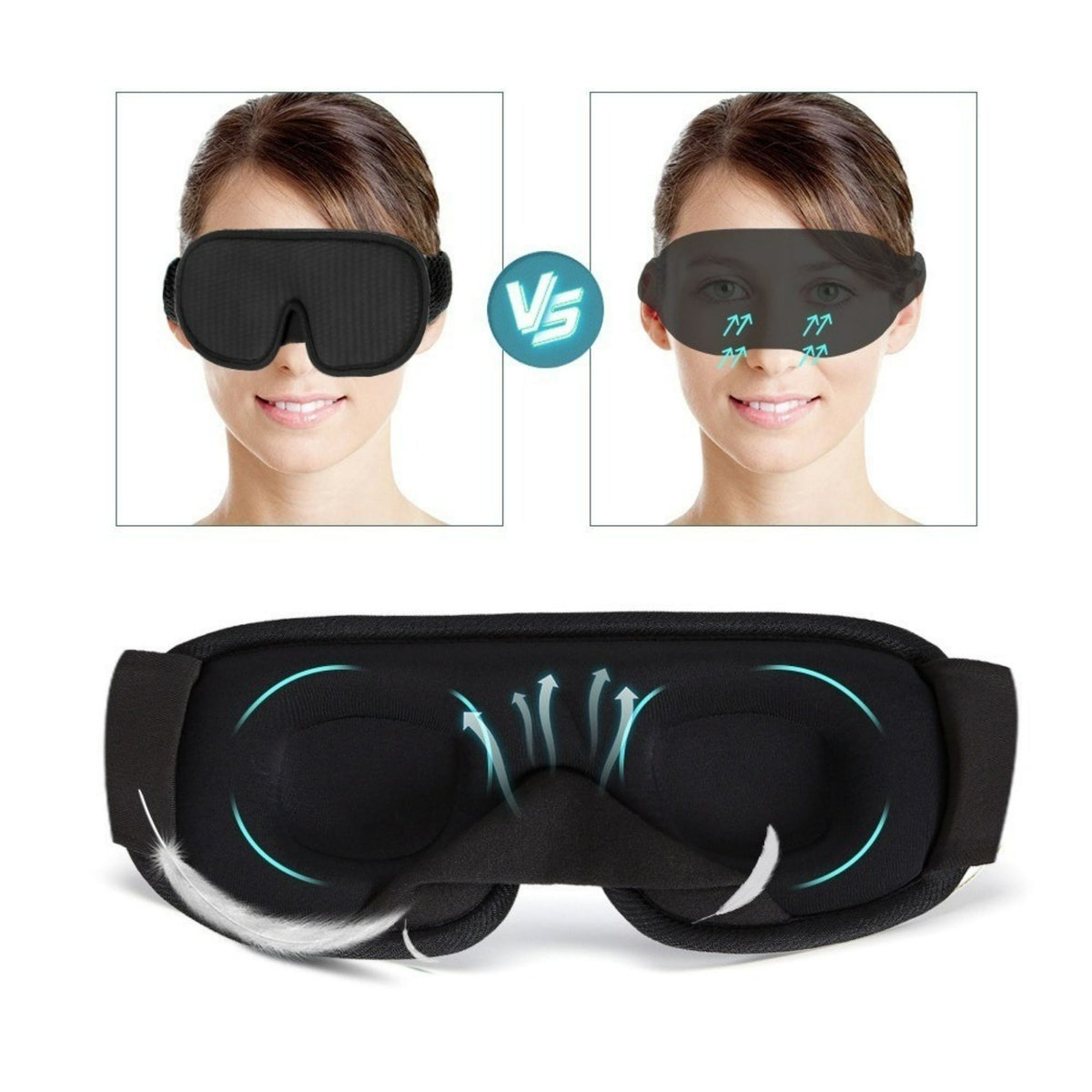 Sleep Eye Mask 3D Contoured Light Blocker Soft Padded Breathable Night