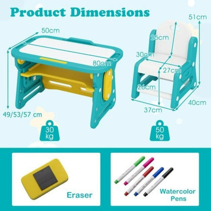 Children Study Desk Chair Set Tiltable Whiteboard Book Stand Kids Learning Table