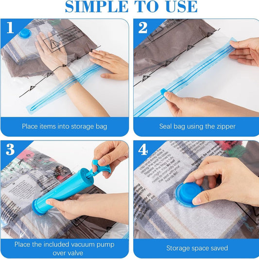 Large Vacuum Storage Bags 6 Pack 80x60cm Hand Pump Airtight Compression 80%