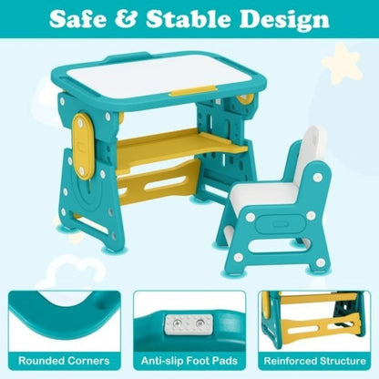 Children Study Desk Chair Set Tiltable Whiteboard Book Stand Kids Learning Table