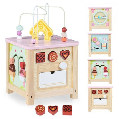 Wooden Activity Cube Montessori Sensory Toy Toddlers 18 months+