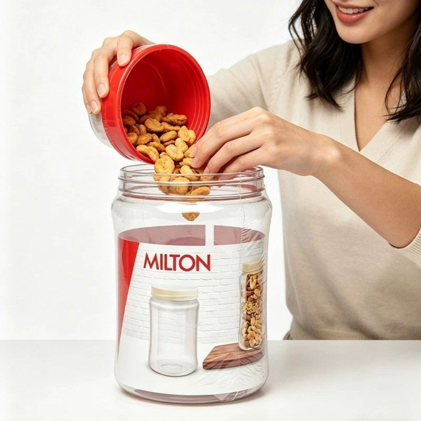Round Plastic Food Storage Jars Lids Kitchen Airtight Reusable 4 Sizes