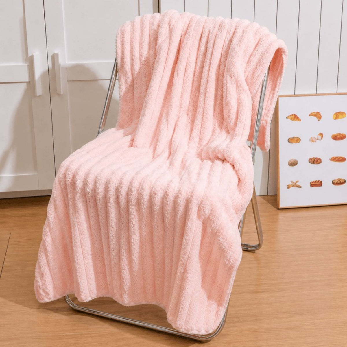 4PCS Fleece Bath Towels 70 x 135cm Soft Absorbent Quick Dry Pink or White