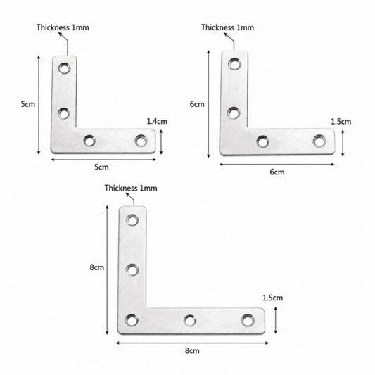 Stainless Steel L Shape Corner Brackets Flat Right Angle Plates 3 Sizes