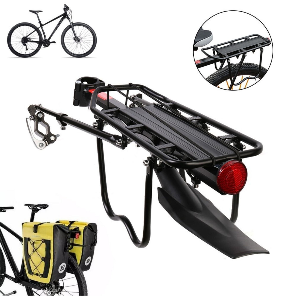 Aluminium Bike Rear Pannier Rack Adjustable Luggage Carrier Mud Guard