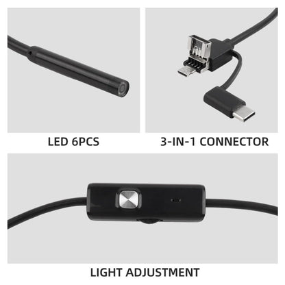 2m Endoscope Camera for Android 3-in-1 Waterproof Borescope Snake 6 LED Lights