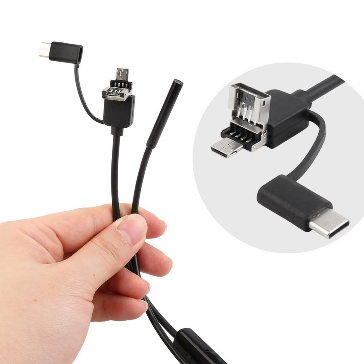2m Endoscope Camera for Android 3-in-1 Waterproof Borescope Snake 6 LED Lights
