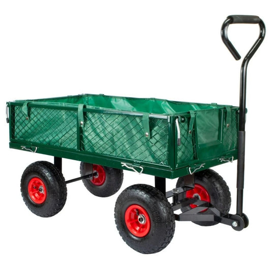 Heavy Duty Garden Cart Trolley 4 Wheel Dump Tipping All Terrain Wheelbarrow