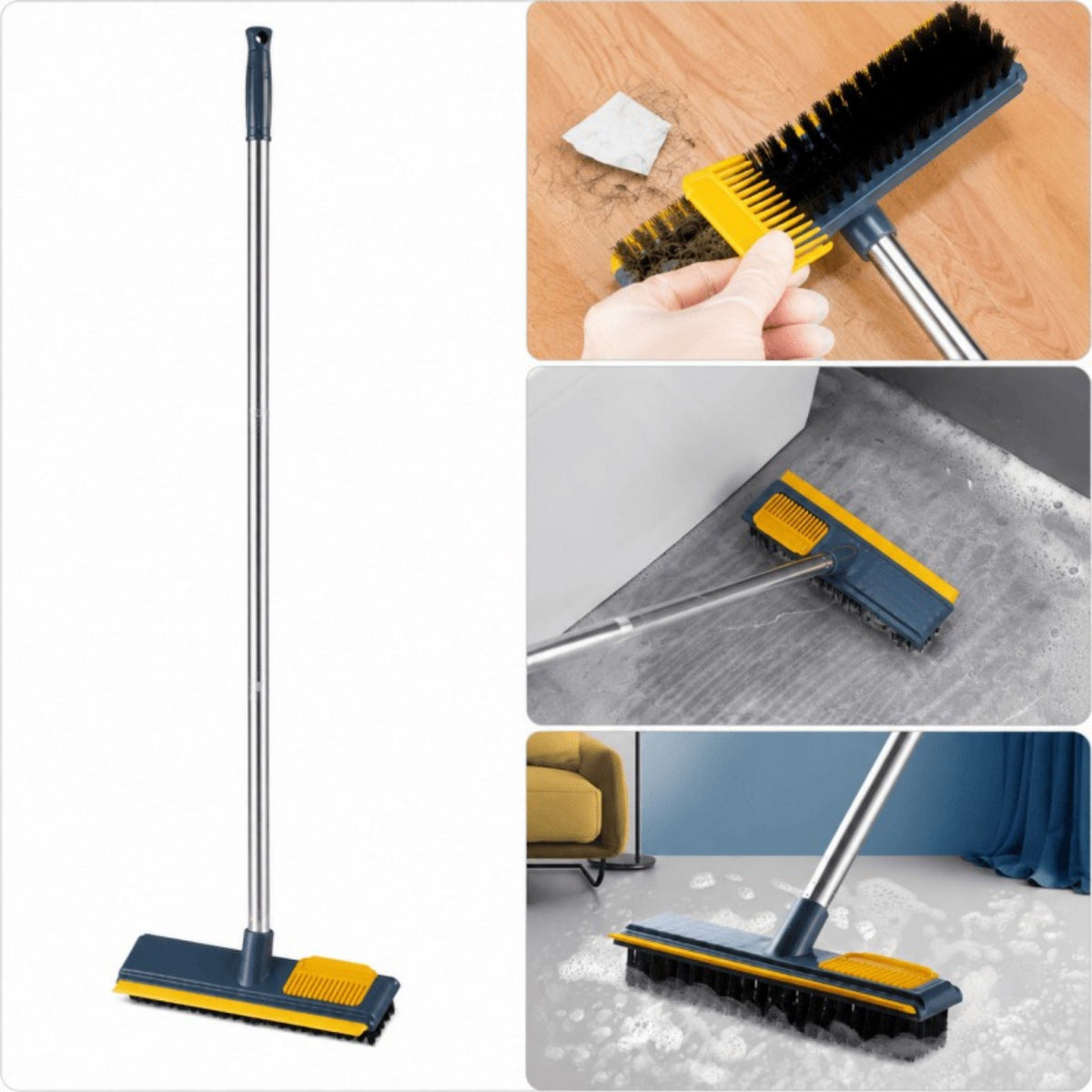 Long Handle Floor Scrub Brush Squeegee & Hair Cleaning Comb Stiff Bristle