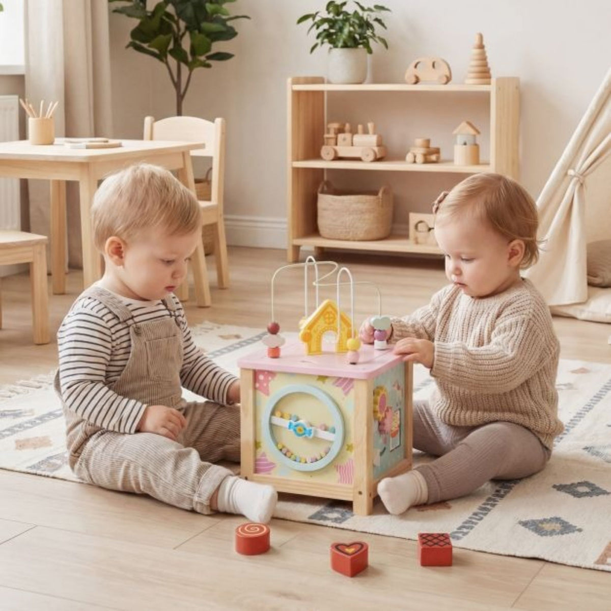 Wooden Activity Cube Montessori Sensory Toy Toddlers 18 months+