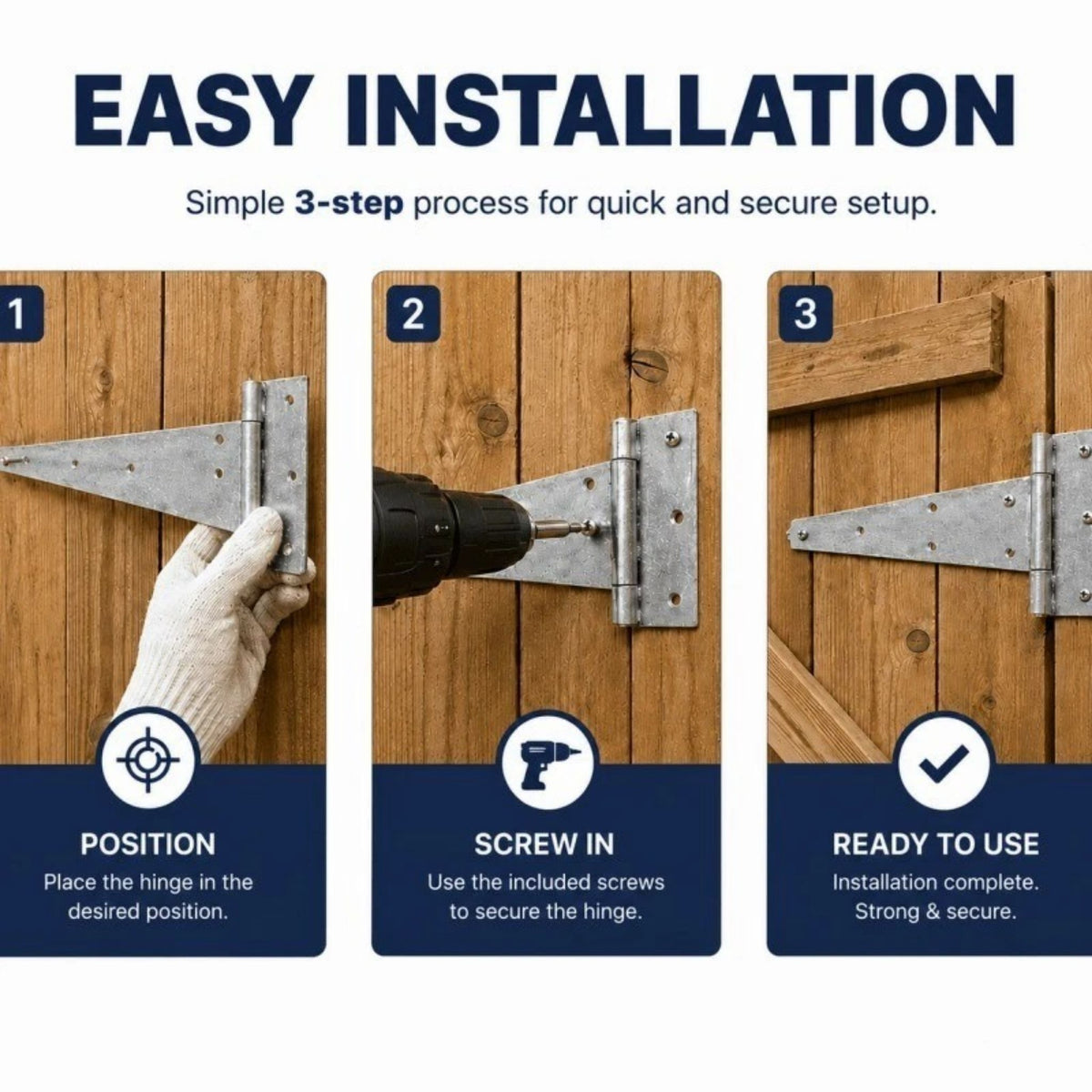 Heavy Duty T Hinges 18" (Pair) – for Gates, Sheds, Fences & Doors, Screws Included