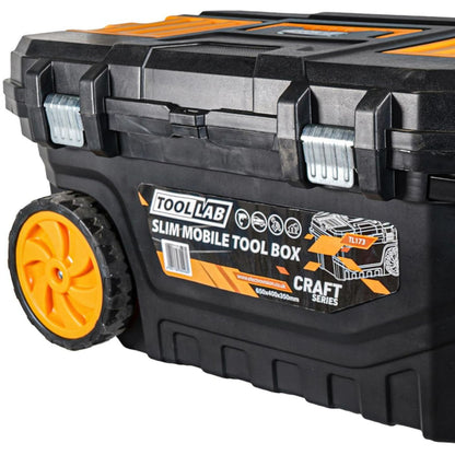 Slimline Rolling Tool Box – Wheeled Storage, Pull Out Tray Lightweight