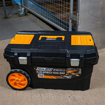 Slimline Rolling Tool Box – Wheeled Storage, Pull Out Tray Lightweight