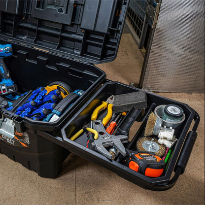Slimline Rolling Tool Box – Wheeled Storage, Pull Out Tray Lightweight