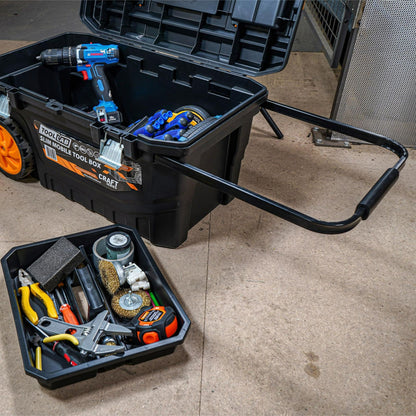 Slimline Rolling Tool Box – Wheeled Storage, Pull Out Tray Lightweight